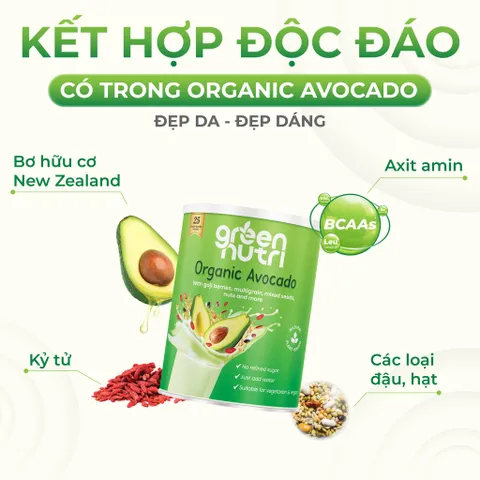 Sữa Hạt Ngũ Cốc Organic Avocado Green Nutri (Thùng 6 Lon 750g) - Giàu BCAAs, Chống Oxy Hóa, Thuần Chay, Nhập Khẩu Malaysia